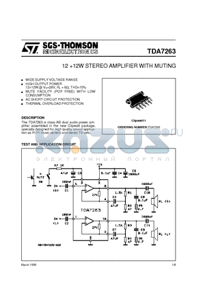 TDA7263 datasheet - 1212W STEREO AMPLIFIER WITH MUTING