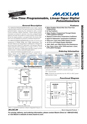 MAX5528GUA+ datasheet - One-Time Programmable, Linear-Taper Digital Potentiometers