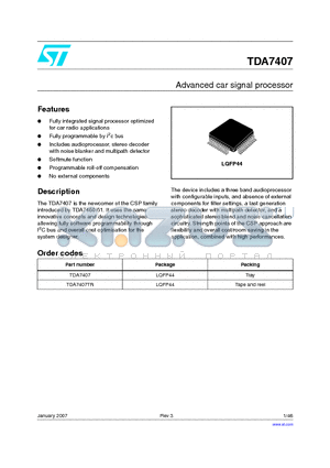 TDA7407 datasheet - Advanced car signal processor