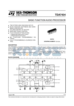 TDA7434 datasheet - BASIC FUNCTION AUDIO PROCESSOR