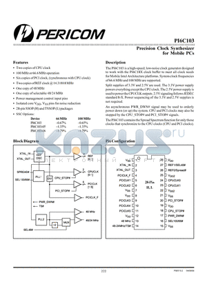 PI6C103-XXL datasheet - Precision Clock Synthesizer