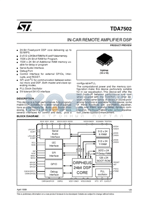 TDA7502 datasheet - IN-CAR REMOTE AMPLIFIER DSP