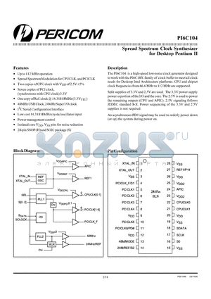 PI6C104H datasheet - Spread Spectrum Clock Synthesizer for Desktop Pentium II