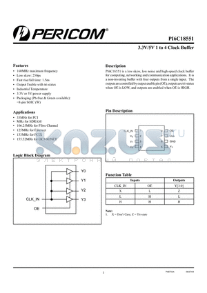 PI6C18551 datasheet - 3.3V/5V 1 to 4 Clock Buffer