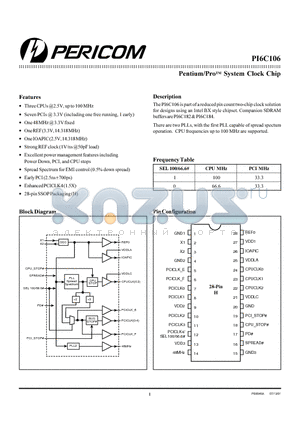 PI6C106 datasheet - Pentium/Pro System Clock Chip