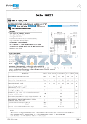 GBJ10K datasheet - GLASS PASSIVATED SINGLE-PHASE BRIDGE RECTIFIER