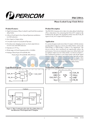 PI6C2501AWE datasheet - Phase-Locked Loop Clock Driver
