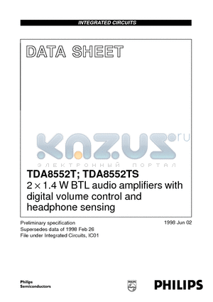 TDA8552 datasheet - 2 x 1.4 W BTL audio amplifiers with digital volume control and headphone sensing