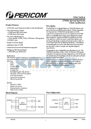 PI6C3421A datasheet - 27MHz Spread Spectrum Clock Synthesizer