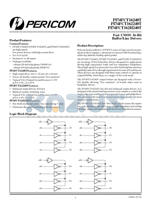 PI74FCT162H240T datasheet - Fast CMOS 16-Bit Buffer /Line Drivers