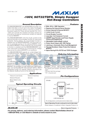 MAX5900 datasheet - 100V, SOT23/TDFN, Simple Swapper Hot-Swap Controllers