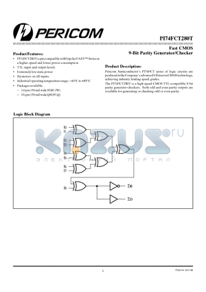 PI74FCT280CT datasheet - Fast CMOS 9-Bit Parity Generator/Checker