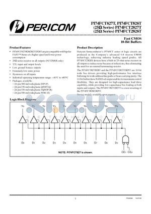 PI74FCT2827T datasheet - Fast CMOS 10-Bit Buffers