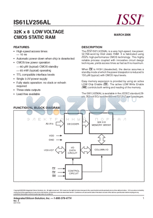 IS61LV256AL-10J datasheet - 32K x 8 LOW VOLTAGE CMOS STATIC RAM