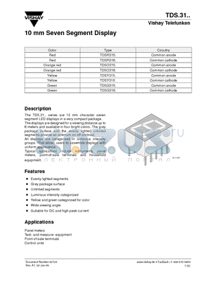 TDSG316 datasheet - 10 mm Seven Segment Display