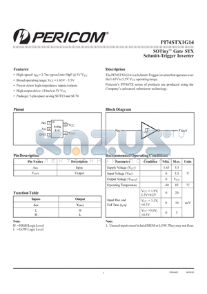 PI74STX1G14 datasheet - SOTiny Gate STX Schmitt-Trigger Inverter