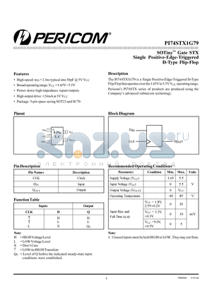 PI74STX1G79CX datasheet - SOTiny Gate STX Single Positive-Edge-Triggered D-Type Flip-Flop