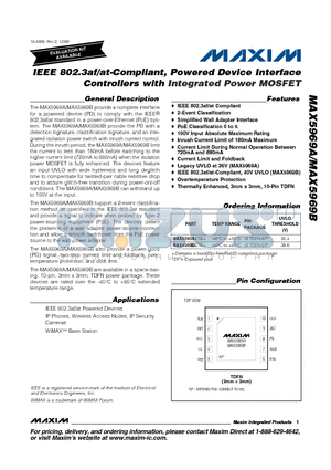 MAX5969A datasheet - IEEE 802.3af/at-Compliant, Powered Device Interface Controllers with Integrated Power MOSFET