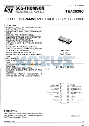 TEA2026C datasheet - COLOR TV SCANNING AND POWER SUPPLY PROCESSOR