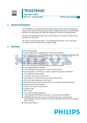 TEA5764UK datasheet - FM radio  RDS