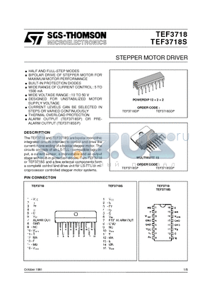 TEF3718 datasheet - STEPPER MOTOR DRIVER