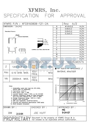 XFEB160808-121-2A datasheet - SPECIFICATION FOR APPROVAL