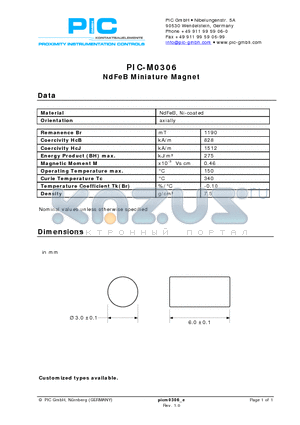 PIC-M0306 datasheet - NdFeB Miniature Magnet