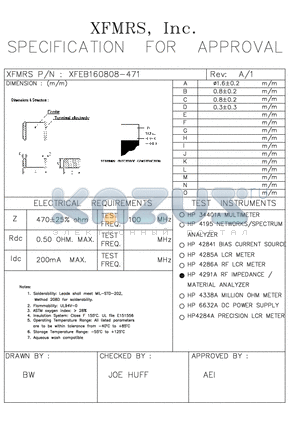 XFEB160808-471 datasheet - SPECIFICATION FOR APPROVAL