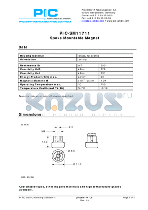 PIC-SM11711 datasheet - Spoke Mountable Magnet