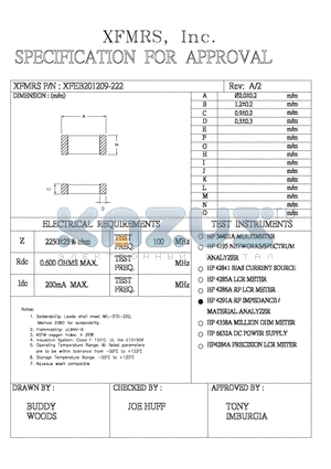 XFEB201209-222 datasheet - SPECIFICATION FOR APPROVAL