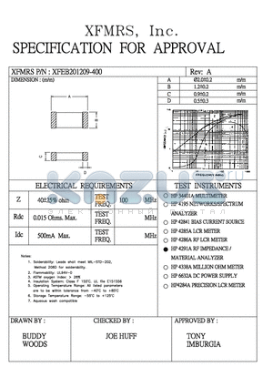 XFEB201209-400 datasheet - SPECIFICATION FOR APPROVAL