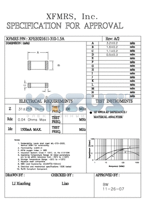 XFEB321611-310-1.5A datasheet - SPECIFICATION FOR APPROVAL