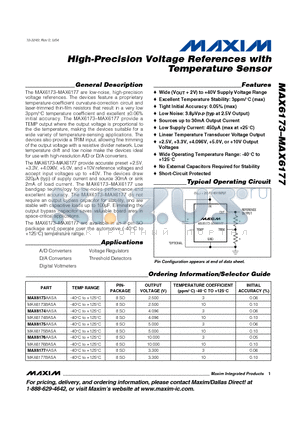 MAX6174AASA datasheet - High-Precision Voltage References with Temperature Sensor