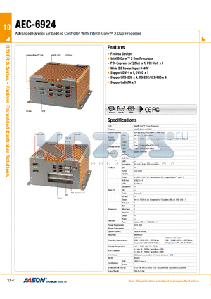 TF-AEC-6924-A2-1010 datasheet - Advanced Fanless Embedded Controller With Intel Core 2 Duo Processor