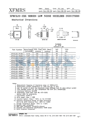 XFHCL22-5R6M datasheet - LOW NOISE SHIELDED INDUCTORS