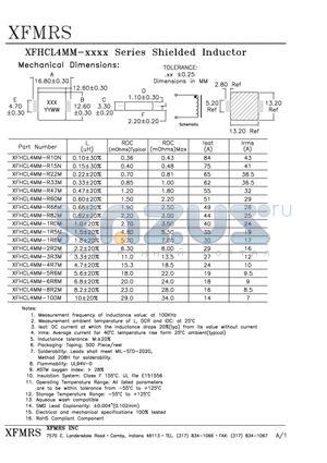 XFHCL4MM-100M datasheet - MEASUREMENT FREQUENCY OF INDUCTANCE VALUE: AT 100KHz