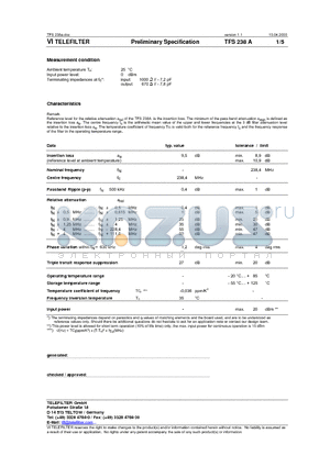 TFS238A datasheet - Preliminary Specification