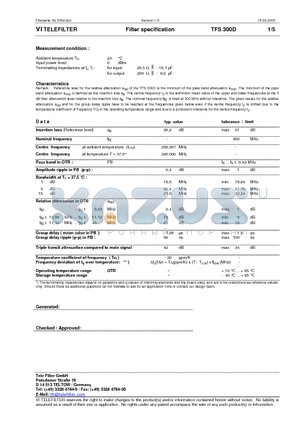 TFS300D datasheet - Filter specification