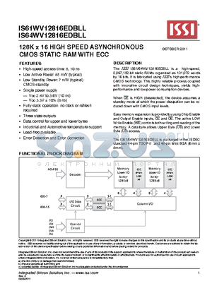 IS64WV12816EDBLL datasheet - 128K x 16 HIGH SPEED ASYNCHRONOUS CMOS STATIC RAM WITH ECC