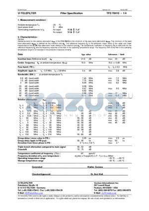 TFS70H12 datasheet - Filter Specification