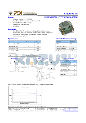 XFK-0301-4W datasheet - SURFACE MOUNT TRANSFORMER