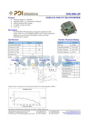XFK-0901-4W datasheet - SURFACE MOUNT TRANSFORMER