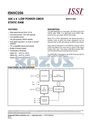 IS65C256 datasheet - 32K x 8 LOW POWER CMOS STATIC RAM