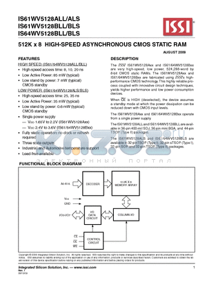 IS64WV5128BLL/BLS datasheet - 512K x 8 HIGH-SPEED ASYNCHRONOUS CMOS STATIC RAM