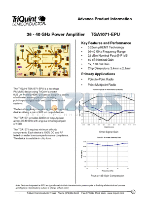 TGA1071 datasheet - 36 - 40 GHz Power Amplifier