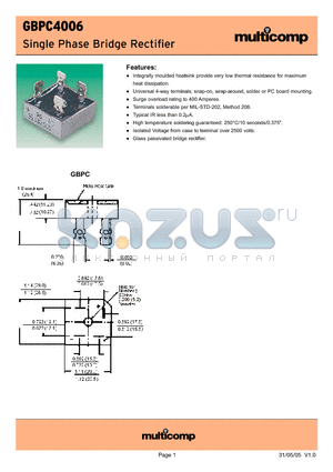 GBPC4006 datasheet - Single Phase Bridge Rectifier