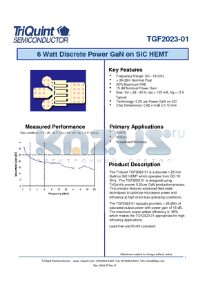 TGF2023-01 datasheet - 6 Watt Discrete Power GaN on SiC HEMT