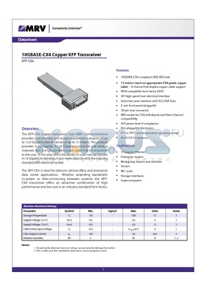 XFP-CX4 datasheet - 10GBASE-CX4 Copper XFP Transceiver