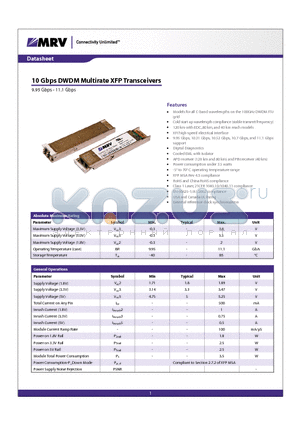 XFP-DWIR04P datasheet - 10 Gbps DWDM Multirate XFP Transceivers