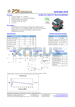 XFM-0401-4WH datasheet - SURFACE MOUNT TRANSFORMER